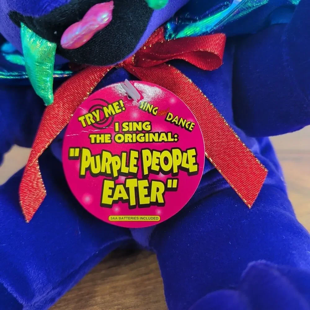 Vtg One-Eyed Purple People Eater Plush Toy Sings And Shakes Tested Works w/Tag